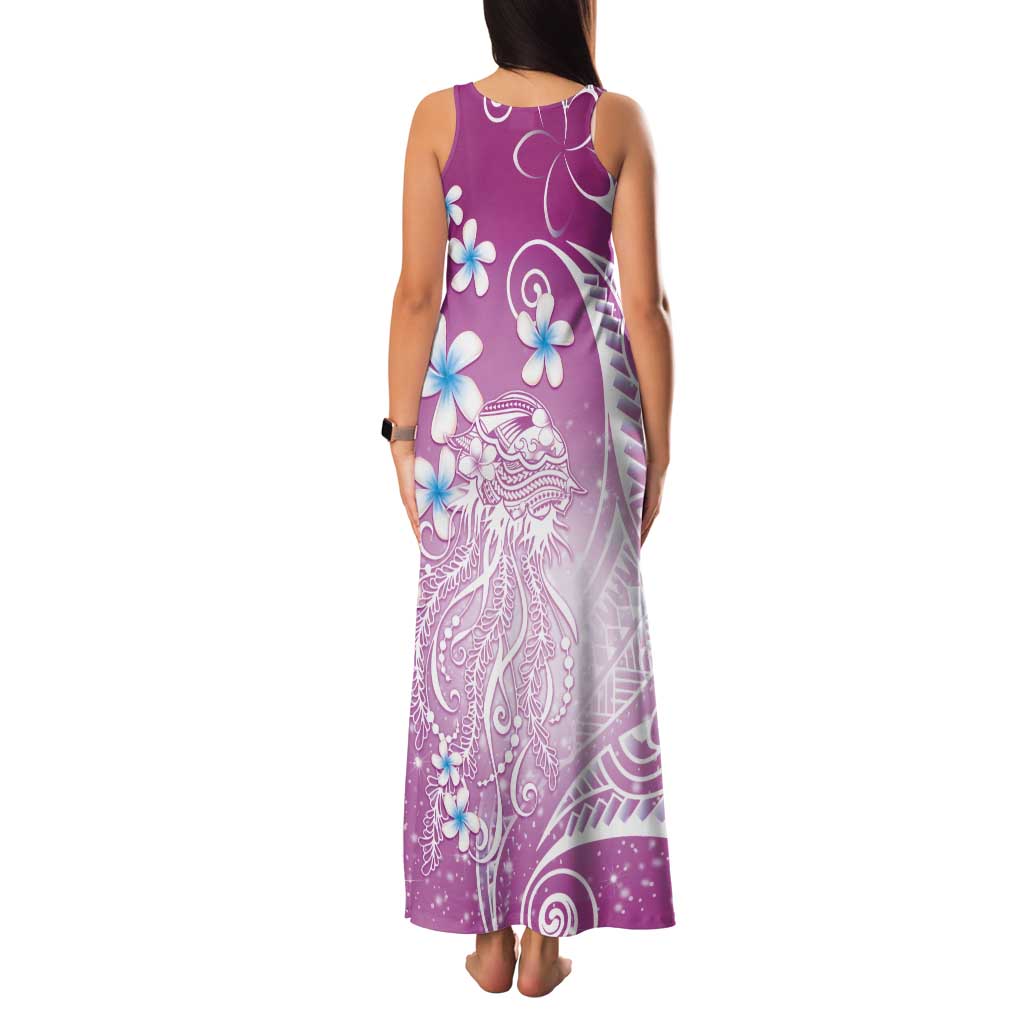 Polynesian Jellyfish Tank Maxi Dress With Plumeria Pink LT05 - Polynesian Pride