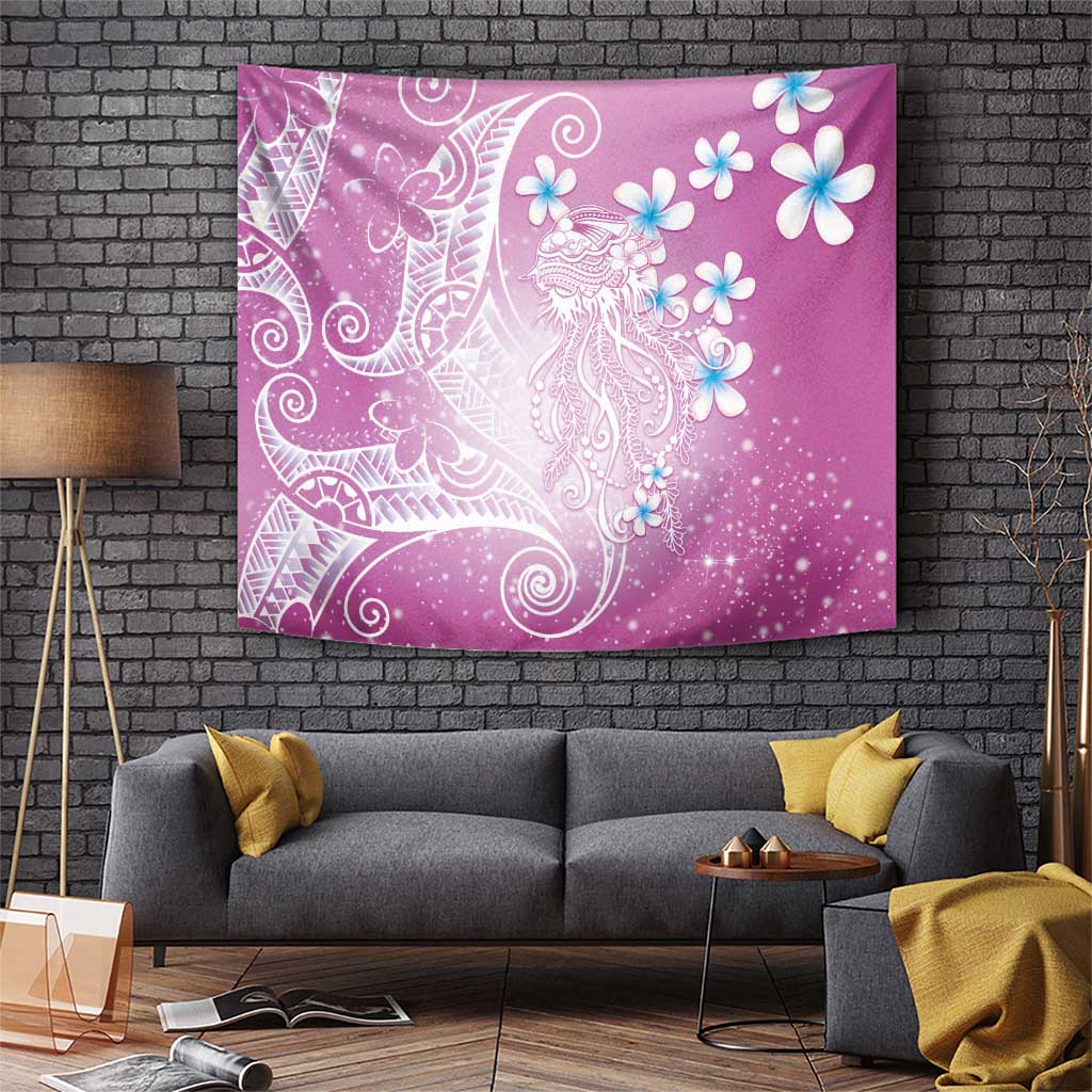 Polynesian Jellyfish Tapestry With Plumeria Pink
