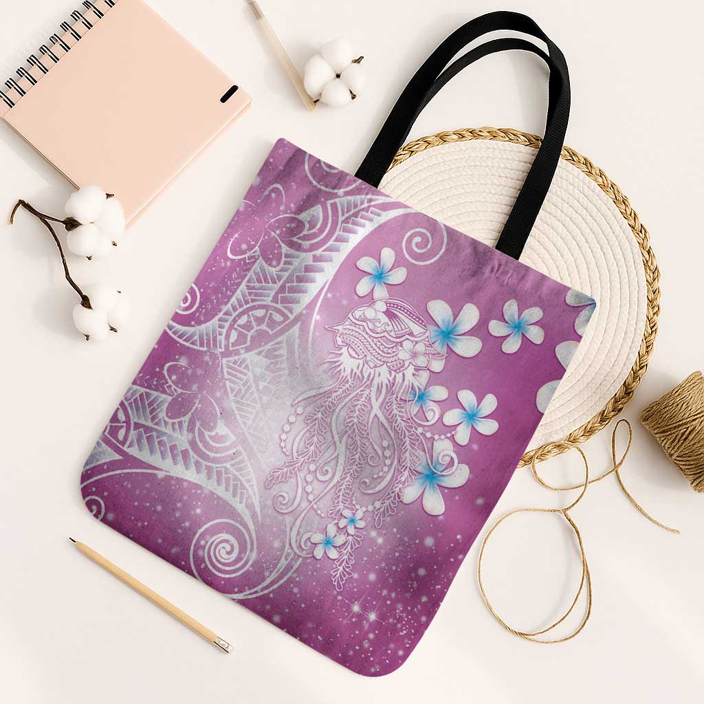 Polynesian Jellyfish Tote Bag With Plumeria Pink LT05 Black Strap One Size Pink - Polynesian Pride