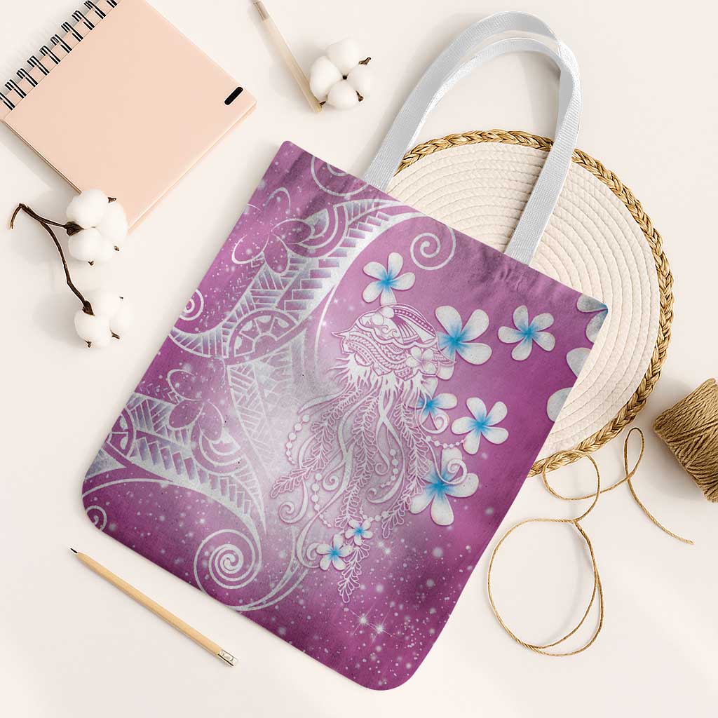 Polynesian Jellyfish Tote Bag With Plumeria Pink LT05 White Strap One Size Pink - Polynesian Pride