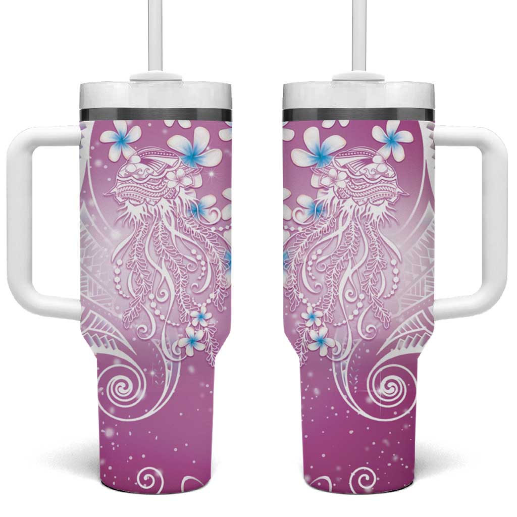 Polynesian Jellyfish Tumbler With Handle With Plumeria Pink LT05 One Size: 40 oz Pink - Polynesian Pride