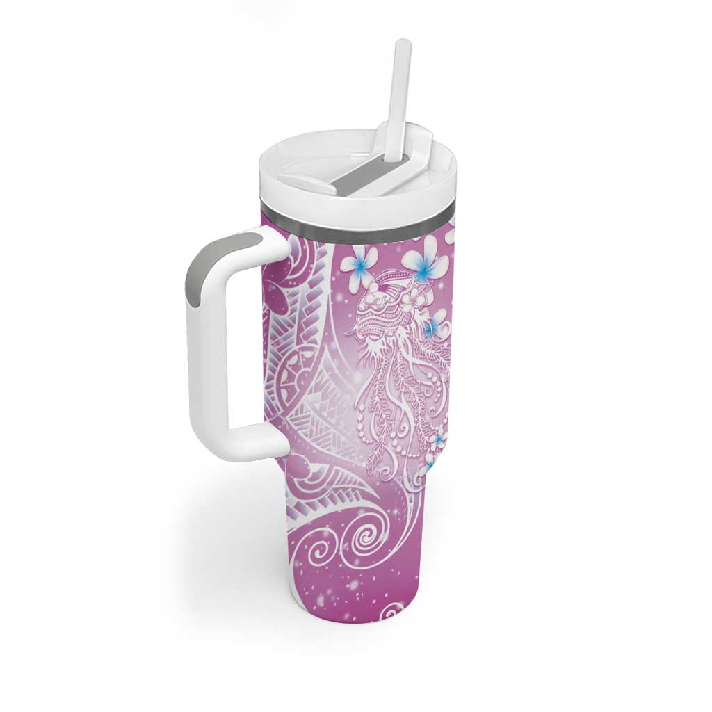 Polynesian Jellyfish Tumbler With Handle With Plumeria Pink LT05 - Polynesian Pride