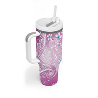 Polynesian Jellyfish Tumbler With Handle With Plumeria Pink LT05 - Polynesian Pride