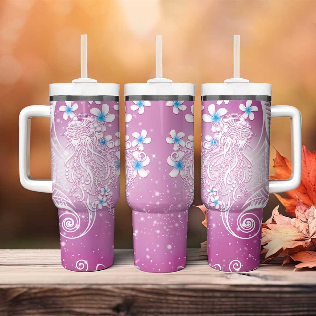 Polynesian Jellyfish Tumbler With Handle With Plumeria Pink LT05 - Polynesian Pride