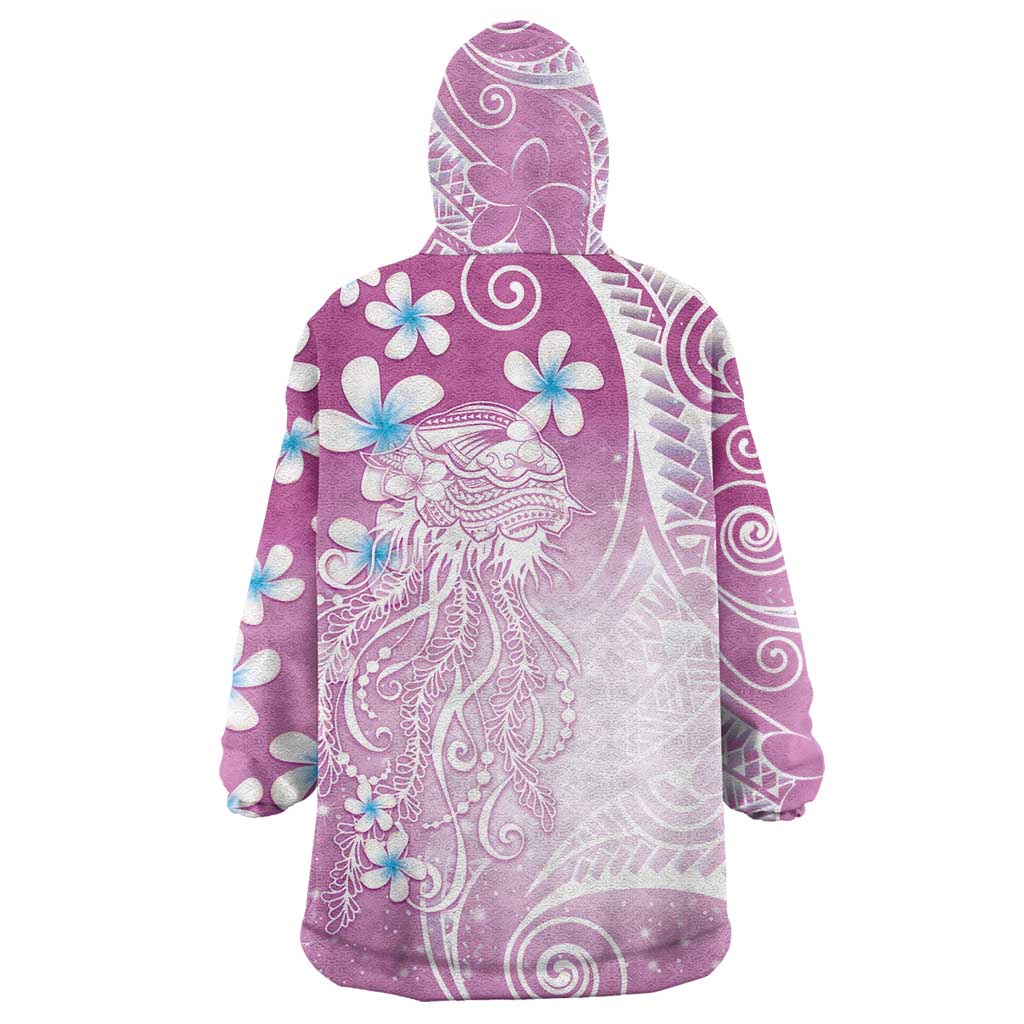 Polynesian Jellyfish Wearable Blanket Hoodie With Plumeria Pink LT05 - Polynesian Pride