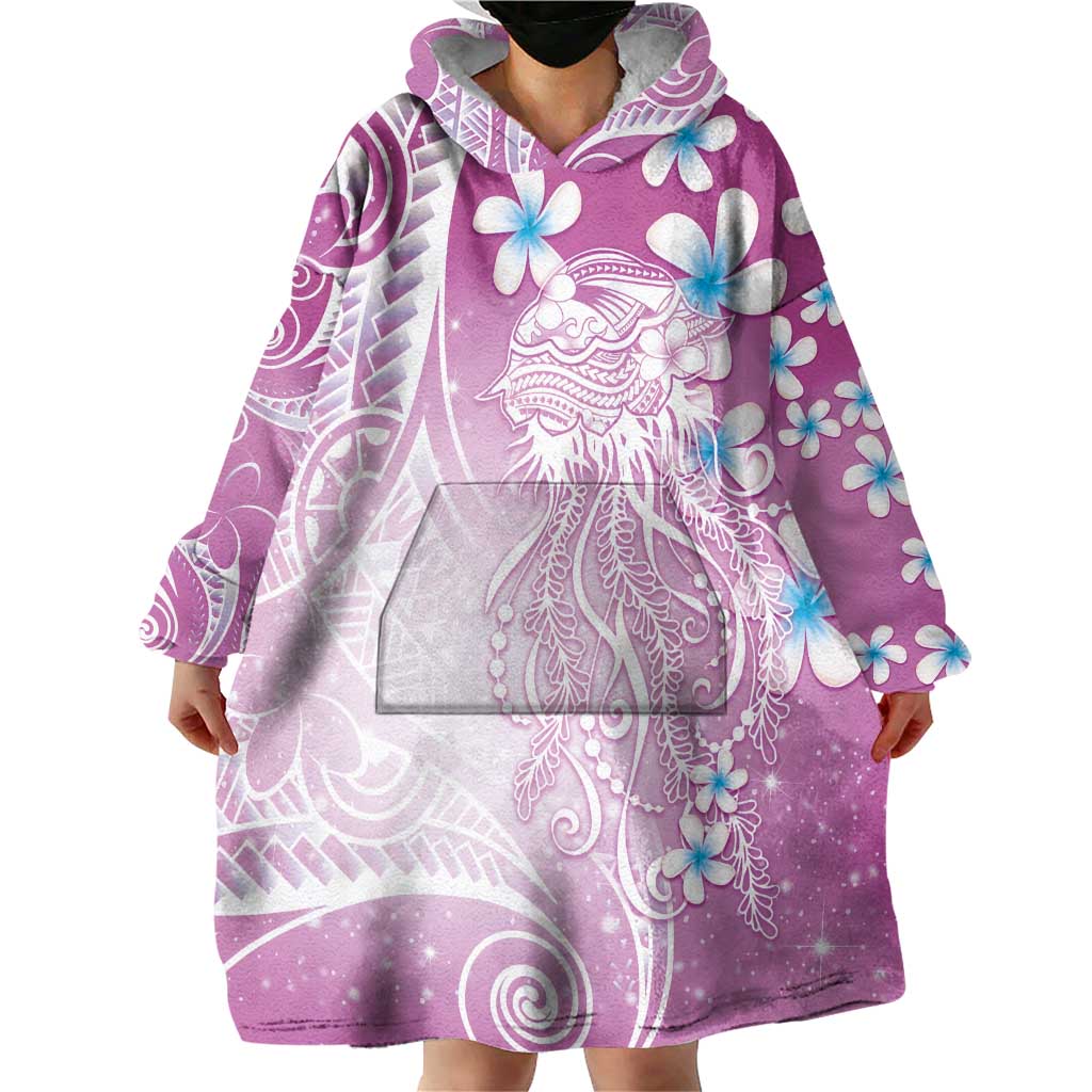 Polynesian Jellyfish Wearable Blanket Hoodie With Plumeria Pink LT05 - Polynesian Pride