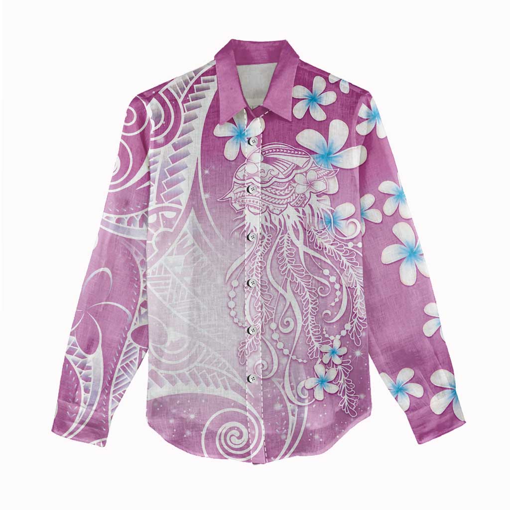 Polynesian Jellyfish Women Casual Shirt With Plumeria Pink LT05 - Polynesian Pride