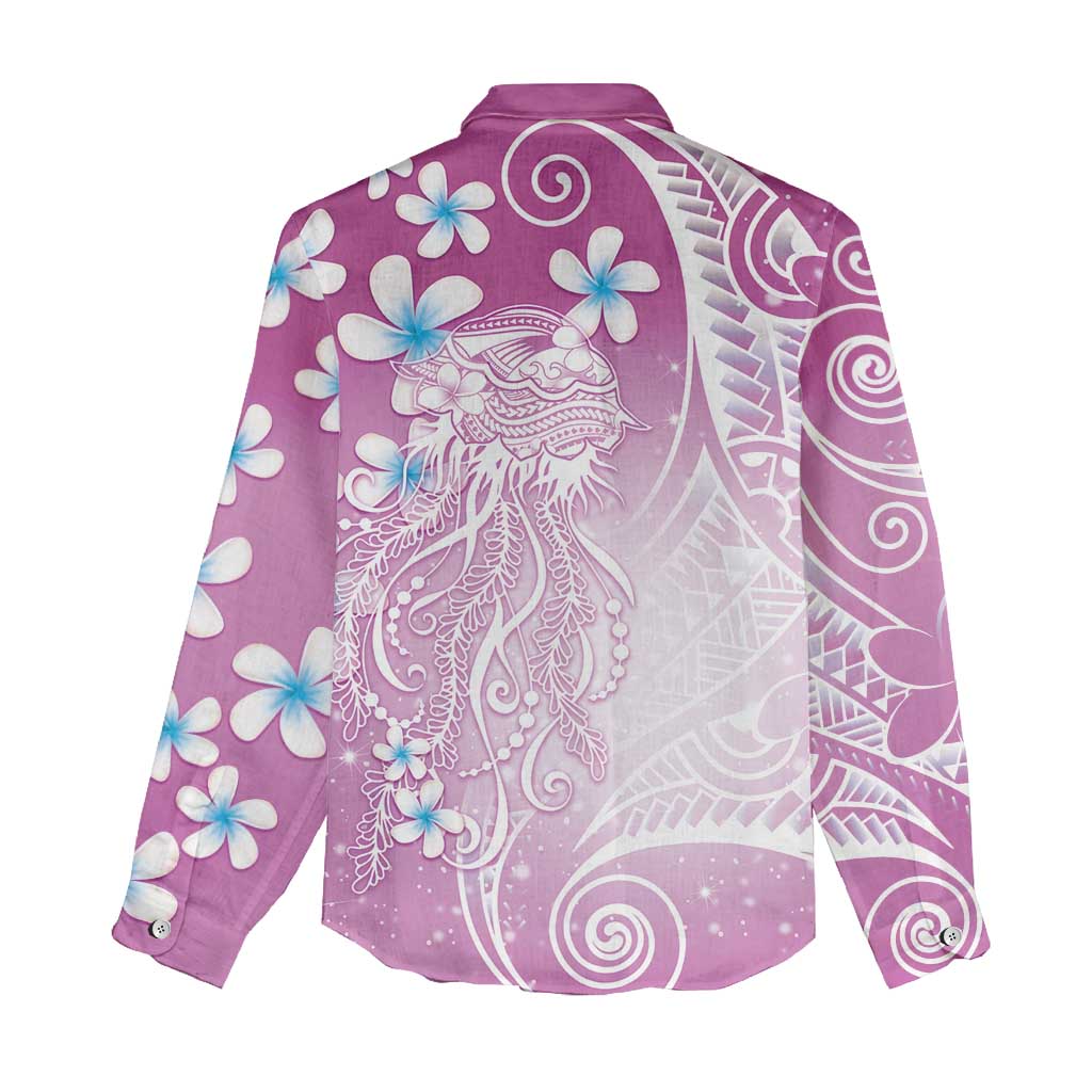 Polynesian Jellyfish Women Casual Shirt With Plumeria Pink LT05 - Polynesian Pride