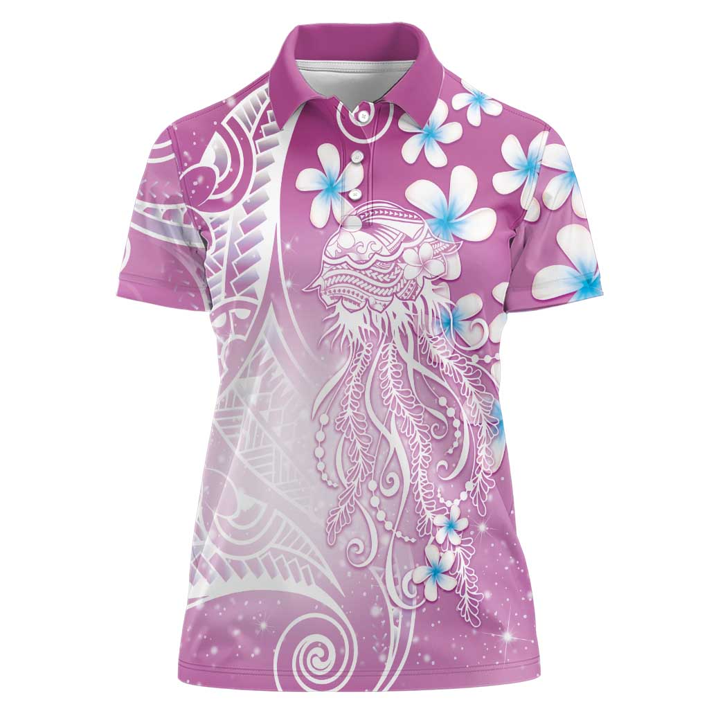 Polynesian Jellyfish Women Polo Shirt With Plumeria Pink LT05 Female Pink - Polynesian Pride