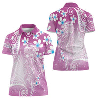 Polynesian Jellyfish Women Polo Shirt With Plumeria Pink LT05 - Polynesian Pride