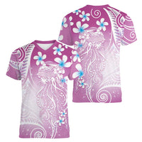 Polynesian Jellyfish Women V-Neck T-Shirt With Plumeria Pink LT05 - Polynesian Pride