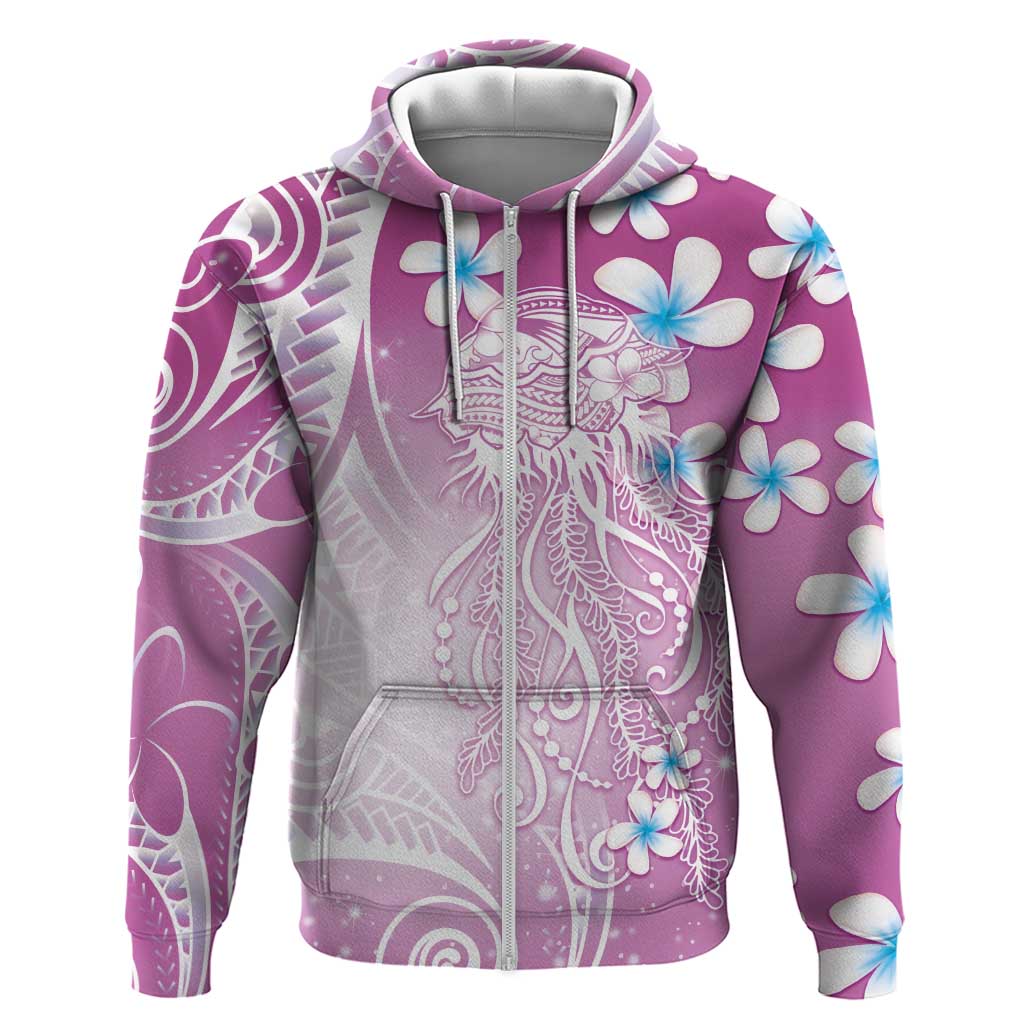Polynesian Jellyfish Zip Hoodie With Plumeria Pink LT05 Zip Hoodie Pink - Polynesian Pride