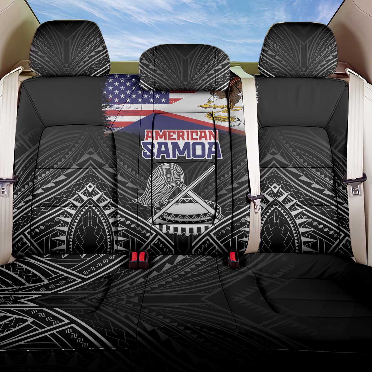 American Samoa Flag Day Back Car Seat Cover Bald Eagle With Polynesian Pattern