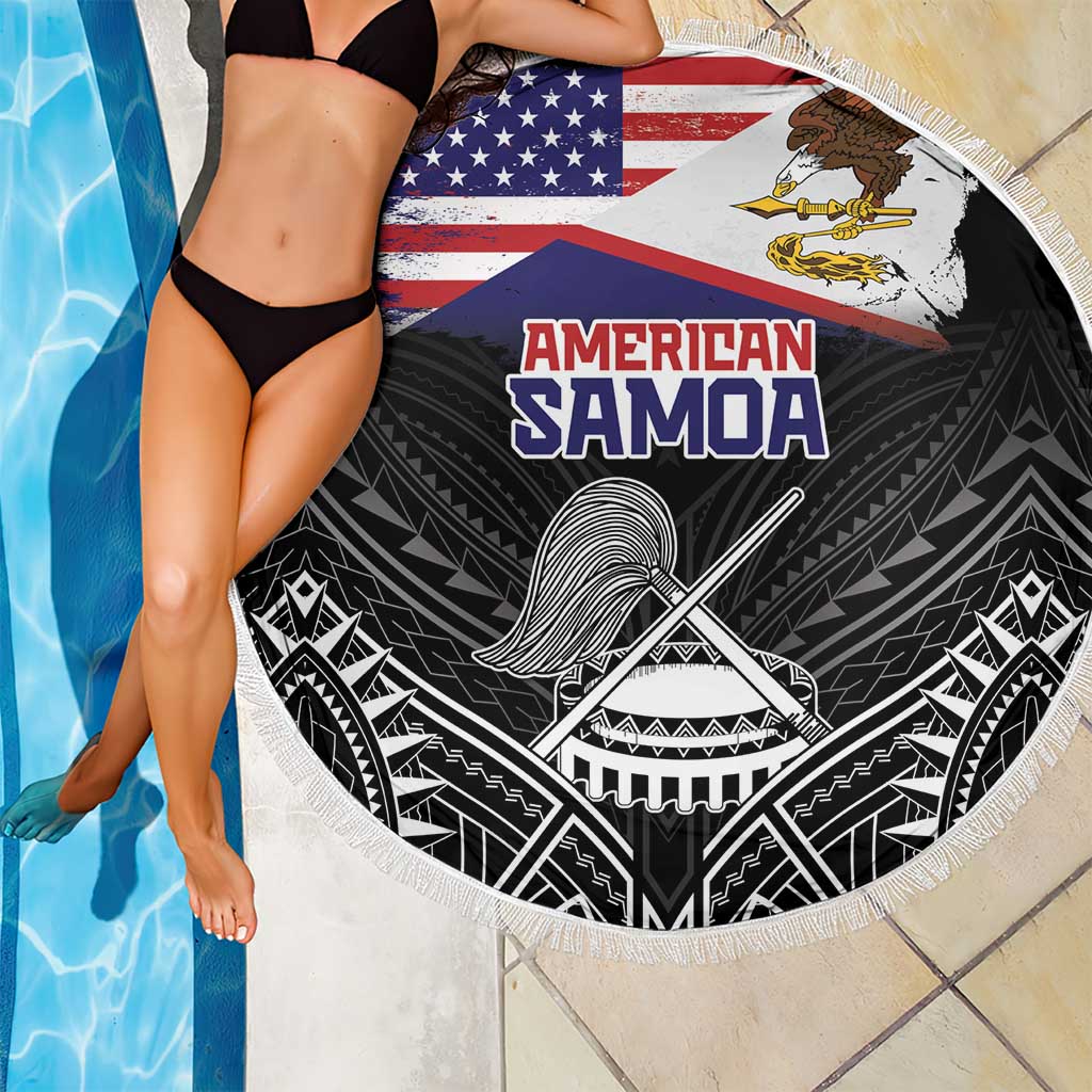 American Samoa Flag Day Beach Blanket Bald Eagle With Polynesian Pattern