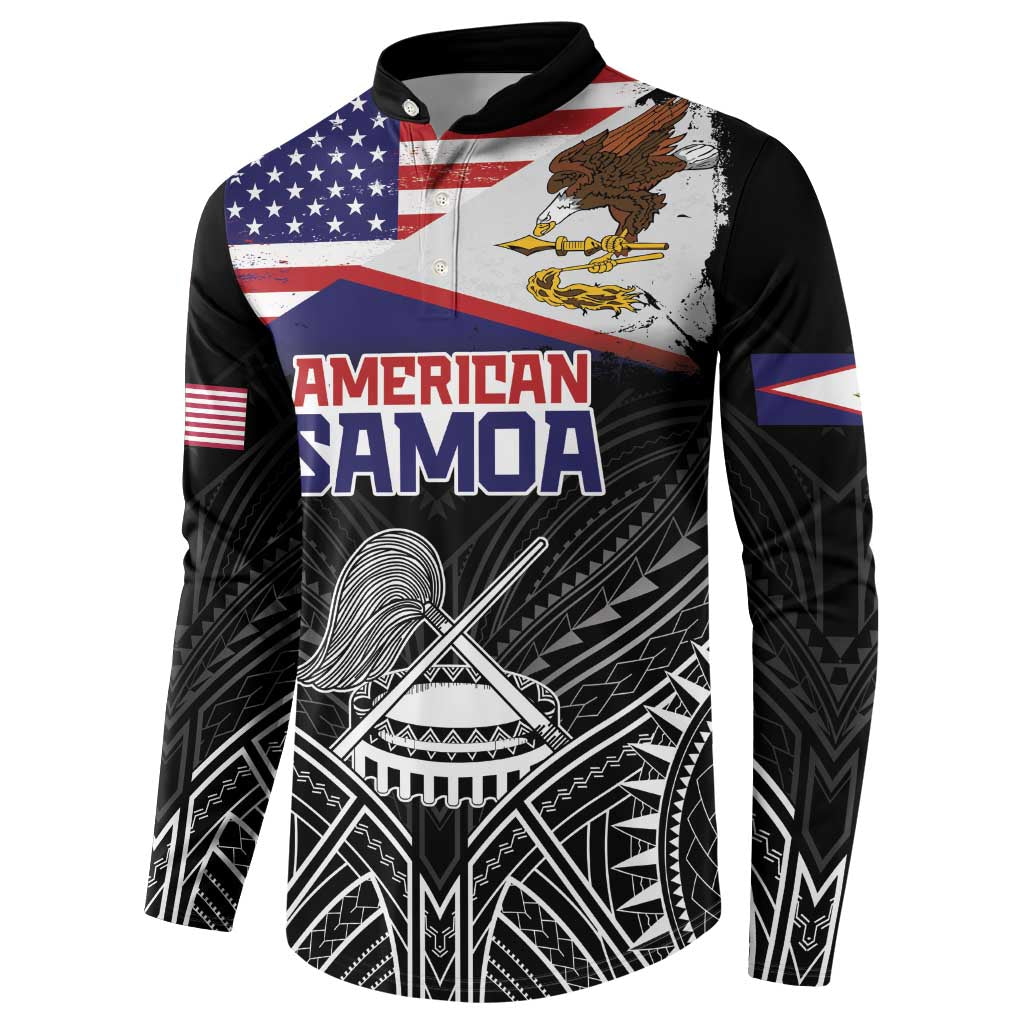 American Samoa Flag Day Button Sweatshirt Bald Eagle With Polynesian Pattern