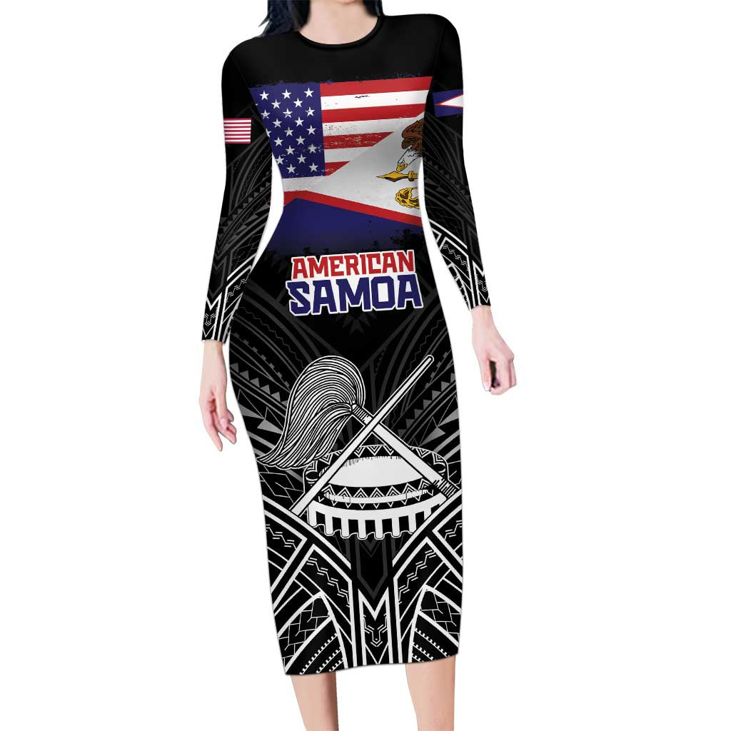 American Samoa Flag Day Family Matching Long Sleeve Bodycon Dress and Hawaiian Shirt Bald Eagle With Polynesian Pattern