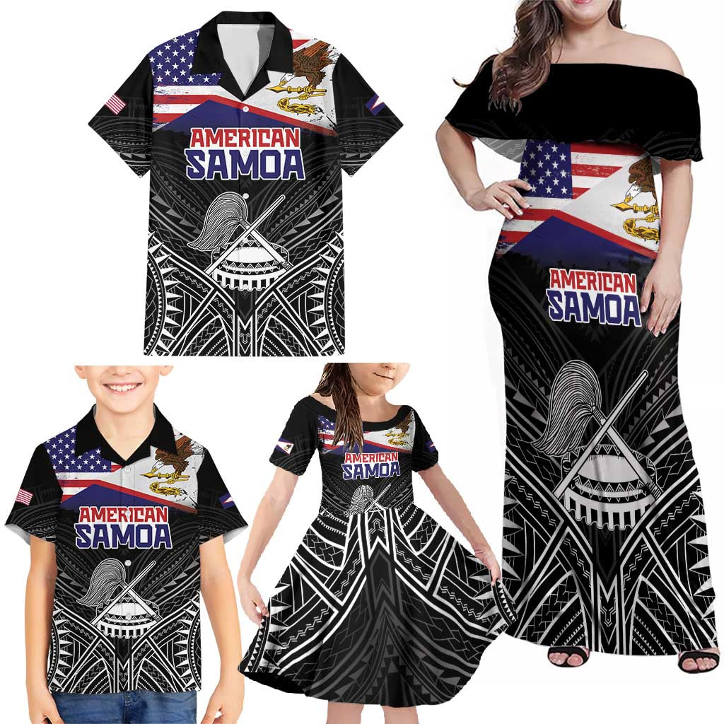 American Samoa Flag Day Family Matching Off Shoulder Maxi Dress and Hawaiian Shirt Bald Eagle With Polynesian Pattern