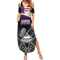 American Samoa Flag Day Family Matching Summer Maxi Dress and Hawaiian Shirt Bald Eagle With Polynesian Pattern