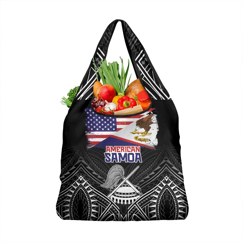 American Samoa Flag Day Grocery Bag Bald Eagle With Polynesian Pattern