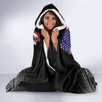 American Samoa Flag Day Hooded Blanket Bald Eagle With Polynesian Pattern