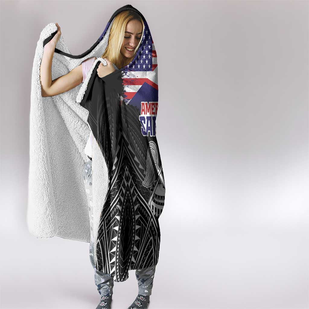 American Samoa Flag Day Hooded Blanket Bald Eagle With Polynesian Pattern