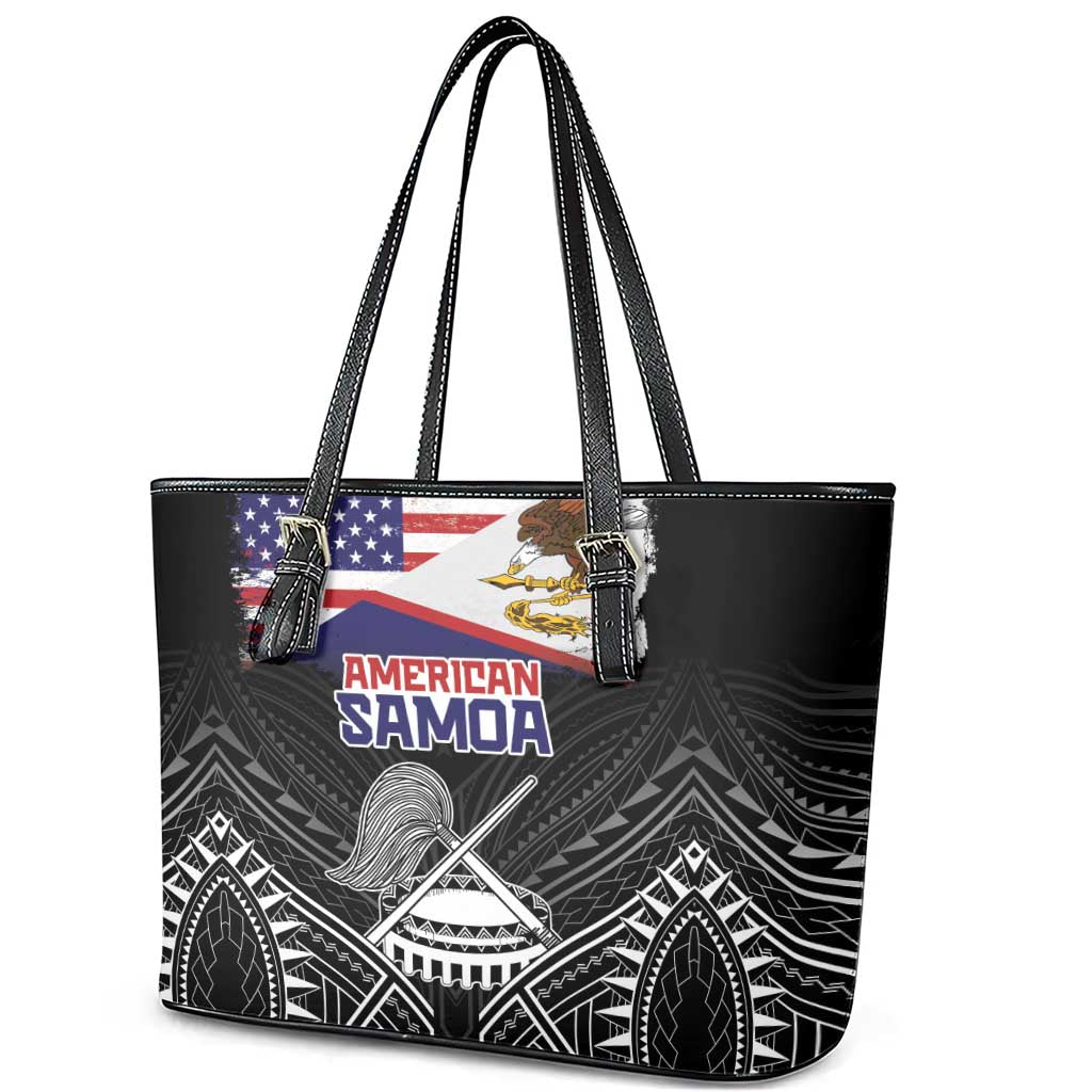 American Samoa Flag Day Leather Tote Bag Bald Eagle With Polynesian Pattern