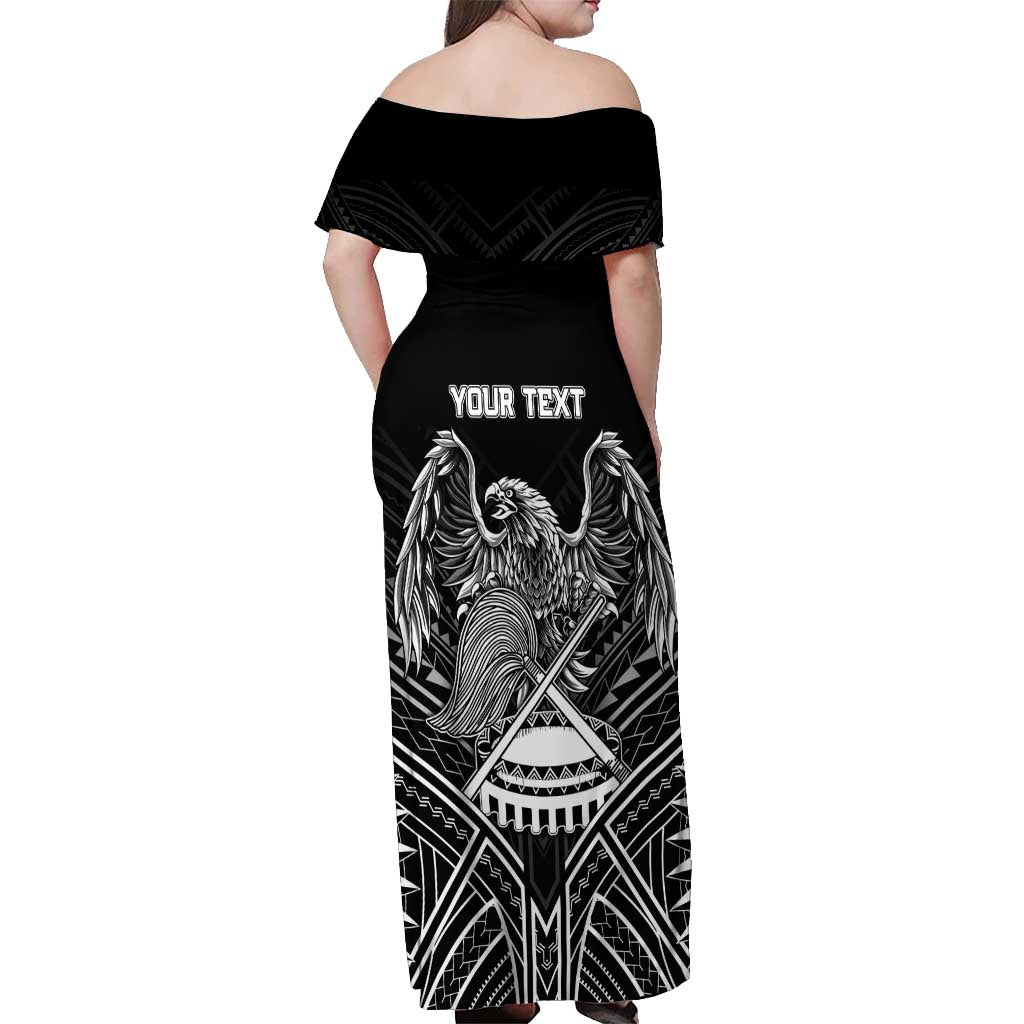 American Samoa Flag Day Off Shoulder Maxi Dress Bald Eagle With Polynesian Pattern