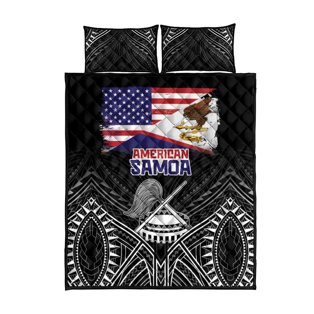 American Samoa Flag Day Quilt Bed Set Bald Eagle With Polynesian Pattern