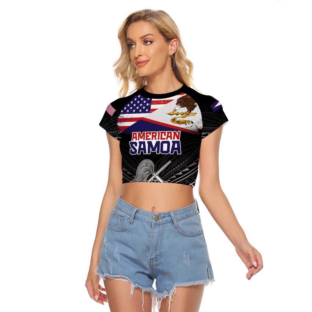 American Samoa Flag Day Raglan Cropped T Shirt Bald Eagle With Polynesian Pattern