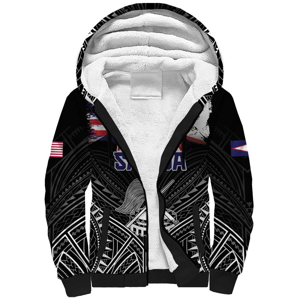 American Samoa Flag Day Sherpa Hoodie Bald Eagle With Polynesian Pattern