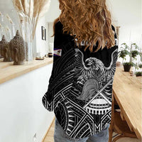 American Samoa Flag Day Women Casual Shirt Bald Eagle With Polynesian Pattern