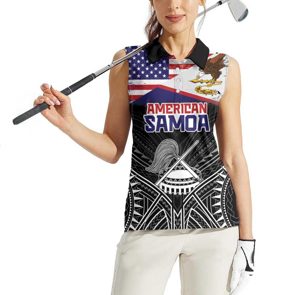 American Samoa Flag Day Women Sleeveless Polo Shirt Bald Eagle With Polynesian Pattern