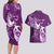 Personalised Fibromyalgia Awareness Couples Matching Long Sleeve Bodycon Dress and Hawaiian Shirt Polynesian Purple Ribbon