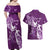 Personalised Fibromyalgia Awareness Couples Matching Off Shoulder Maxi Dress and Hawaiian Shirt Polynesian Purple Ribbon