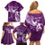 Personalised Fibromyalgia Awareness Family Matching Off Shoulder Short Dress and Hawaiian Shirt Polynesian Purple Ribbon