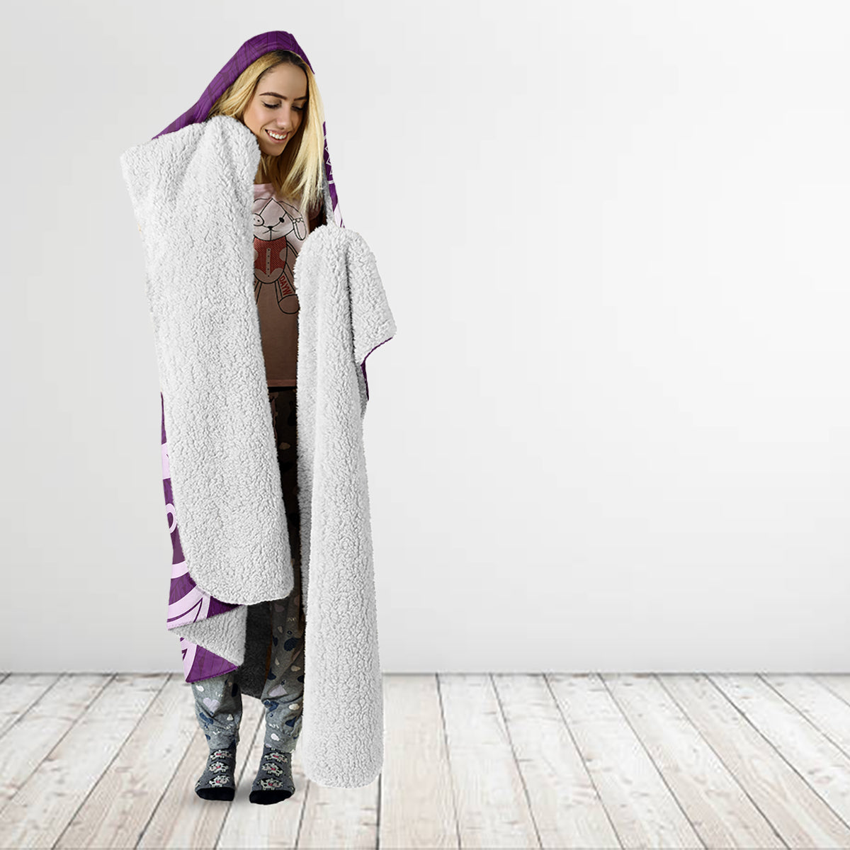 Fibromyalgia Awareness Hooded Blanket Polynesian Purple Ribbon