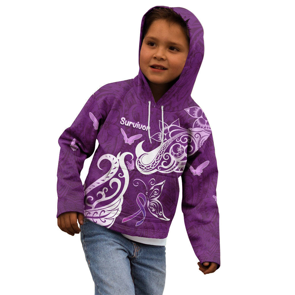 Personalised Fibromyalgia Awareness Kid Hoodie Polynesian Purple Ribbon