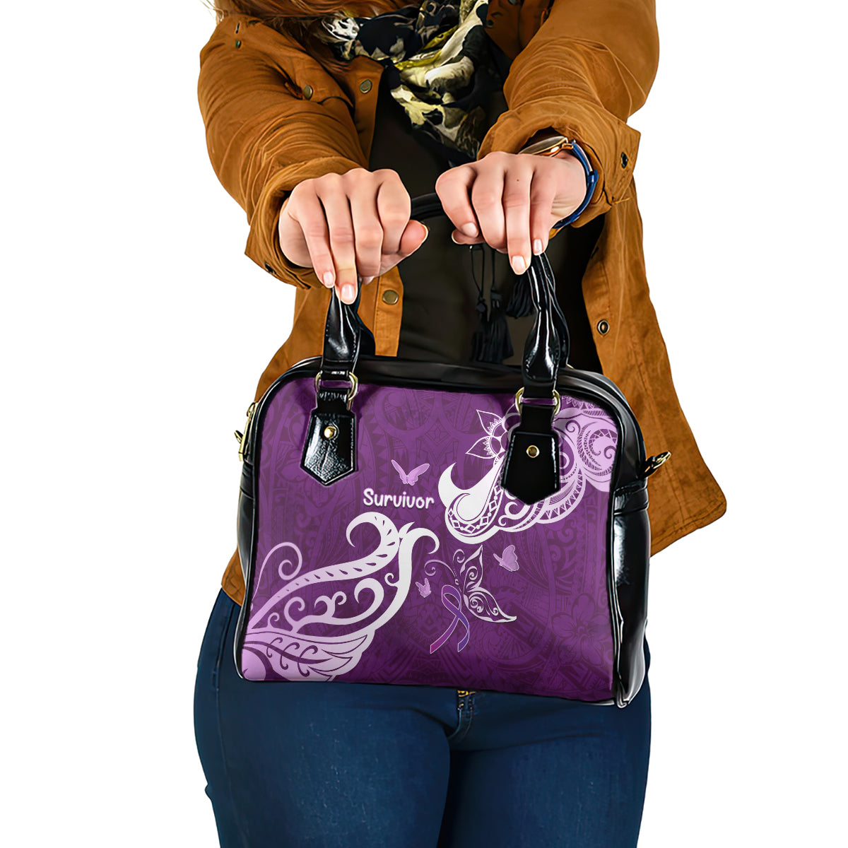 Fibromyalgia Awareness Shoulder Handbag Polynesian Purple Ribbon