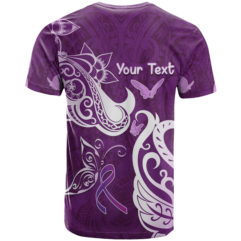 Personalised Fibromyalgia Awareness T Shirt Polynesian Purple Ribbon