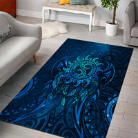 New Zealand Dream Catcher Area Rug Maori Koru Pattern Blue Version