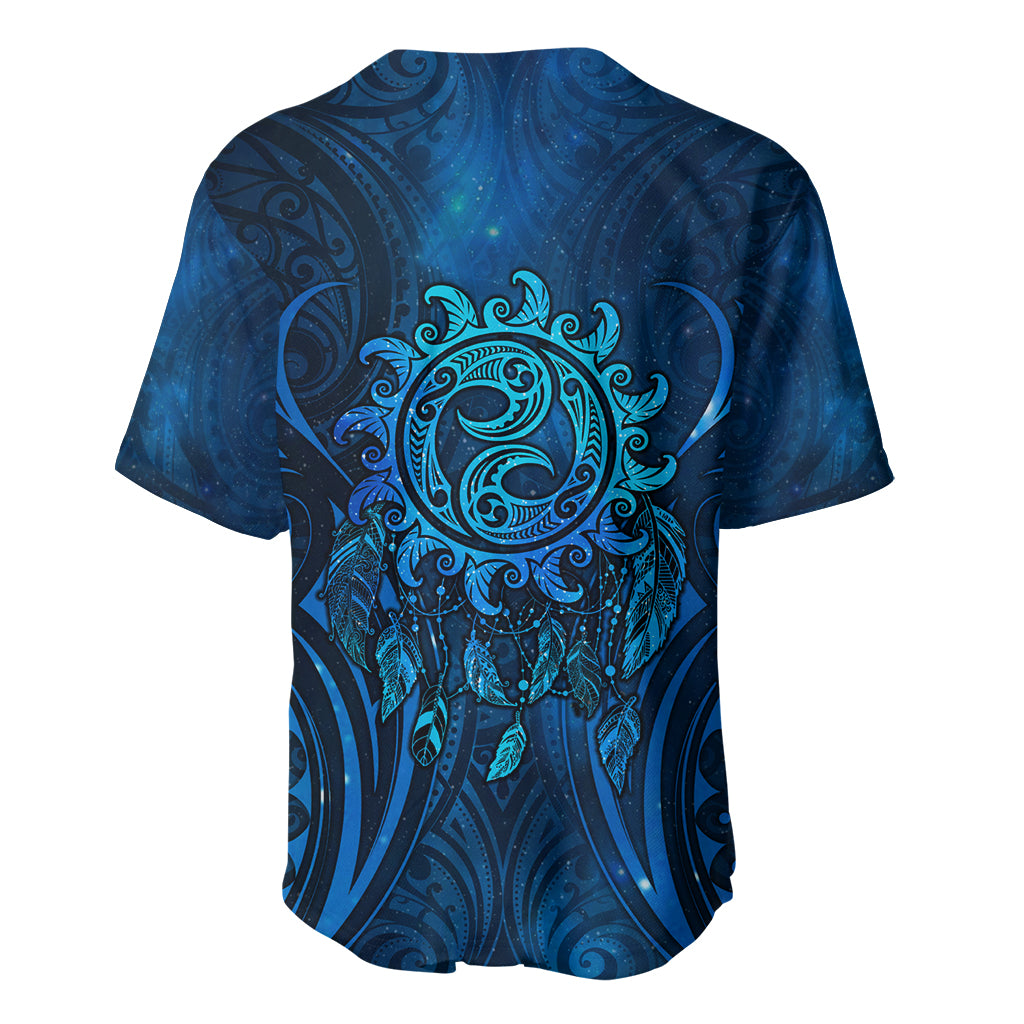 New Zealand Dream Catcher Baseball Jersey Maori Koru Pattern Blue Version