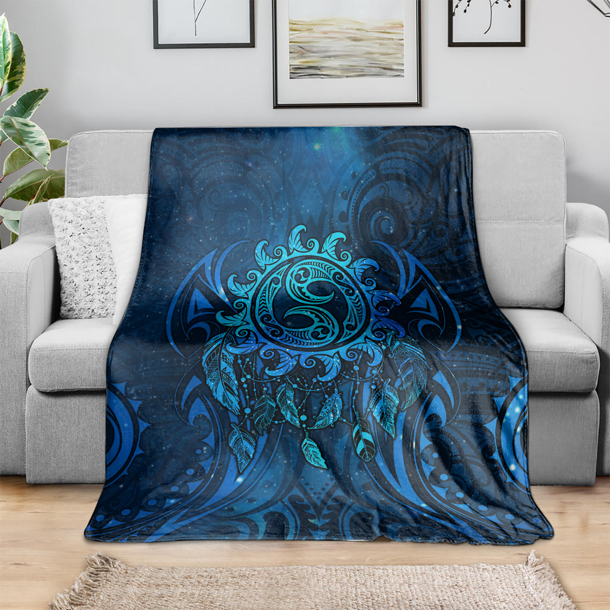 New Zealand Dream Catcher Blanket Maori Koru Pattern Blue Version LT05 - Polynesian Pride