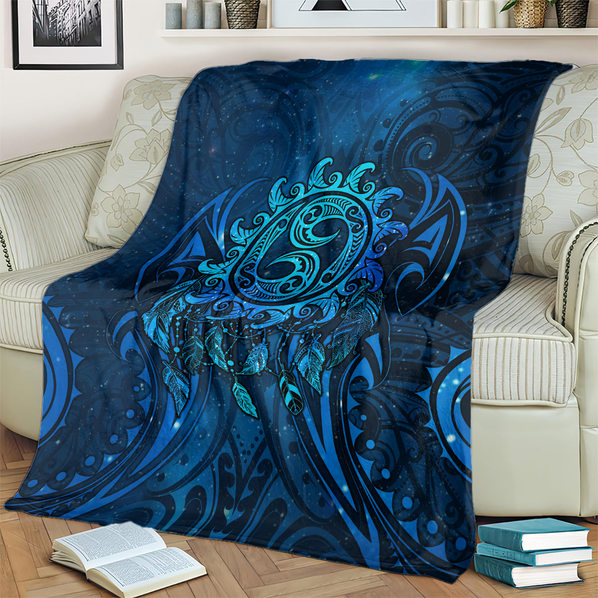 New Zealand Dream Catcher Blanket Maori Koru Pattern Blue Version LT05 - Polynesian Pride