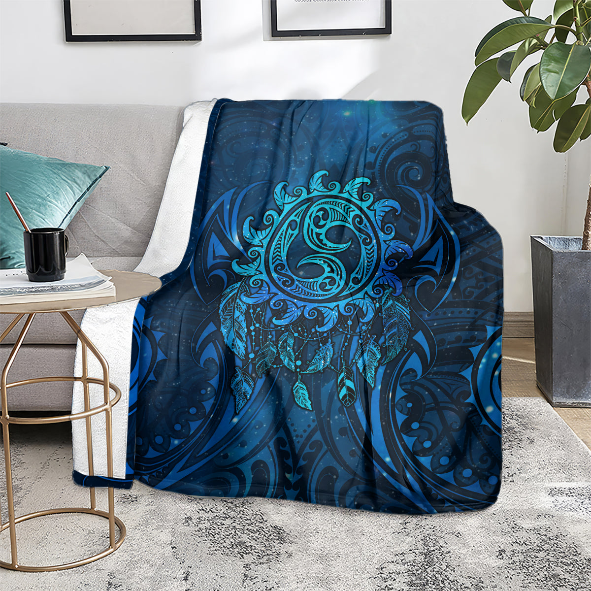 New Zealand Dream Catcher Blanket Maori Koru Pattern Blue Version LT05 - Polynesian Pride