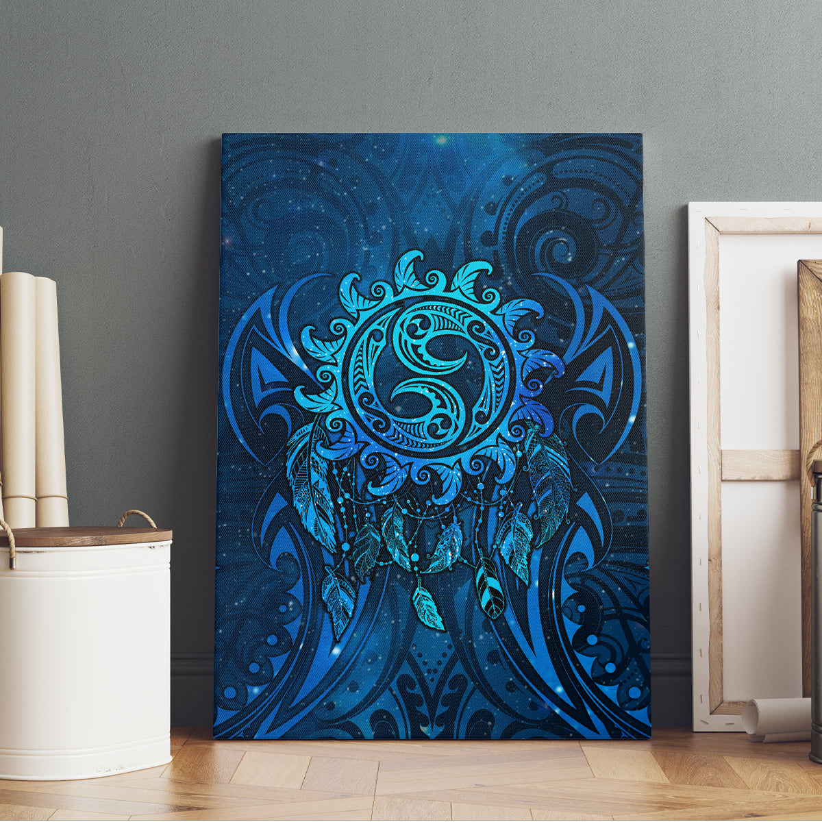 New Zealand Dream Catcher Canvas Wall Art Maori Koru Pattern Blue Version LT05 - Polynesian Pride