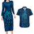 New Zealand Dream Catcher Couples Matching Long Sleeve Bodycon Dress and Hawaiian Shirt Maori Koru Pattern Blue Version