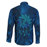 New Zealand Dream Catcher Family Matching Off The Shoulder Long Sleeve Dress and Hawaiian Shirt Maori Koru Pattern Blue Version