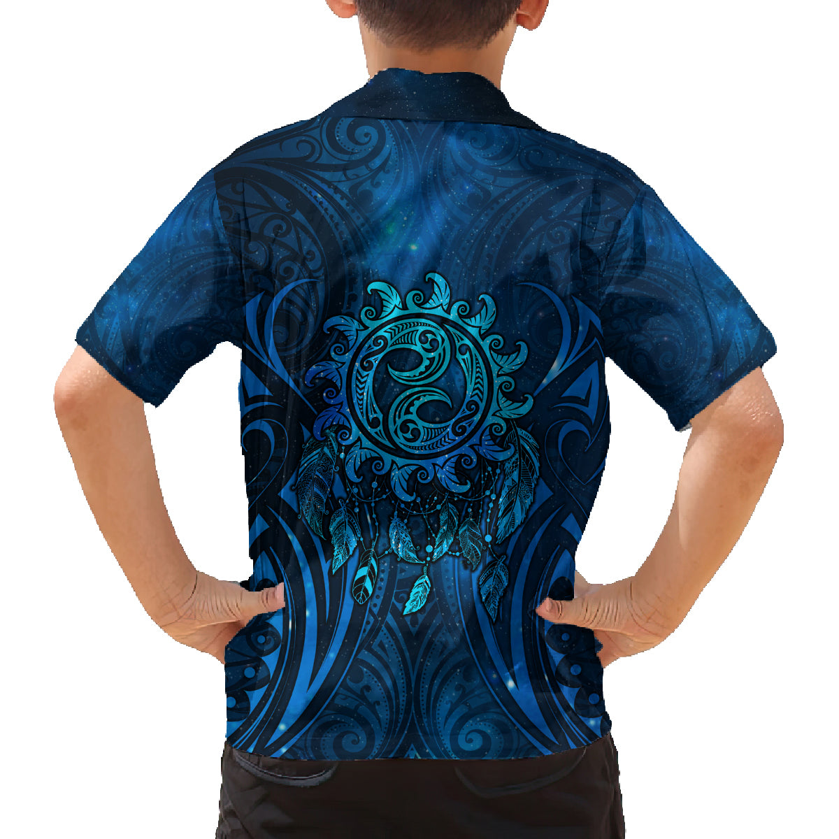 New Zealand Dream Catcher Family Matching Puletasi and Hawaiian Shirt Maori Koru Pattern Blue Version LT05 - Polynesian Pride