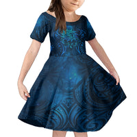 New Zealand Dream Catcher Family Matching Puletasi and Hawaiian Shirt Maori Koru Pattern Blue Version LT05 Daughter's Dress Blue - Polynesian Pride