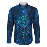 New Zealand Dream Catcher Family Matching Puletasi and Hawaiian Shirt Maori Koru Pattern Blue Version LT05 Dad's Shirt - Long Sleeve Blue - Polynesian Pride